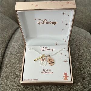 NEW Minnie Mouse Disney Fine Silver Plated Charm Necklace Love Is Bowtiful
